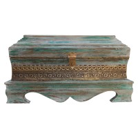 Wooden Rustic Green Regal Treasure Box With Embossed Brass ArtWork