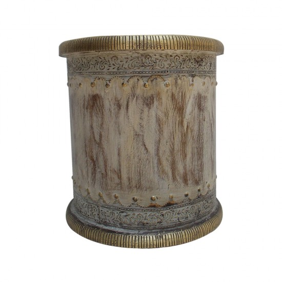 Distress Off white Painted Wooden Planter Adorned with Brass Art 10 Inch Distress Off white Painted Wooden Planter Adorned with Brass Art 10 Inch