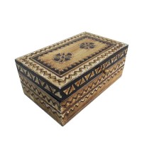 Hand Painted Box - Geometrical Motifs Over Weathered White Wood- 8 x 5 x 4 Inches