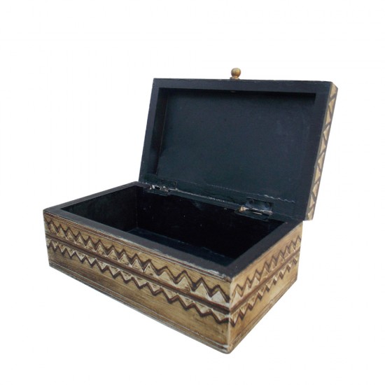 Hand Painted Box - Geometrical Motifs Over Weathered White Wood- 8 x 5 x 4 Inches Hand Painted Box - Geometrical Motifs Over Weathered White Wood- 8 x 5 x 4 Inches