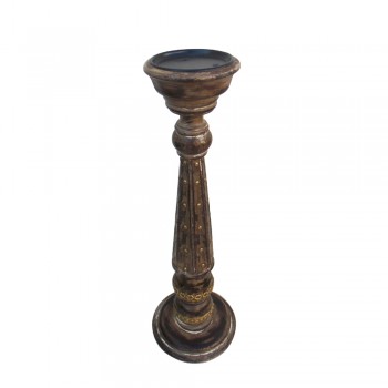 Candle Stand-Wood with Embossed Brass Trimmings.