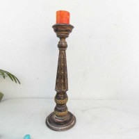 Candle Stand-Wood with Embossed Brass Trimmings.