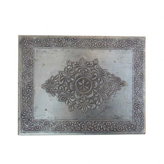 Box- Embossed White Metal Artwork, Antique Finish, 9 x 7 x 5 Inches