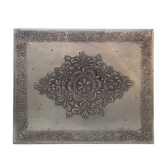 Box- Embossed White Metal Artwork, Antique Finish, 11 x 9 x 6 Inches