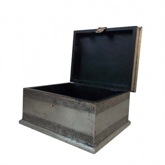 Box- Embossed White Metal Artwork, Antique Finish, 11 x 9 x 6 Inches Box- Embossed White Metal Artwork, Antique Finish, 11 x 9 x 6 Inches
