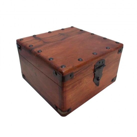 Brown Polished Wooden Storage Box with Metal Studs