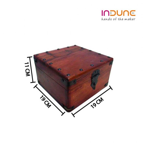 Brown Polished Wooden Storage Box with Metal Studs Brown Polished Wooden Storage Box with Metal Studs