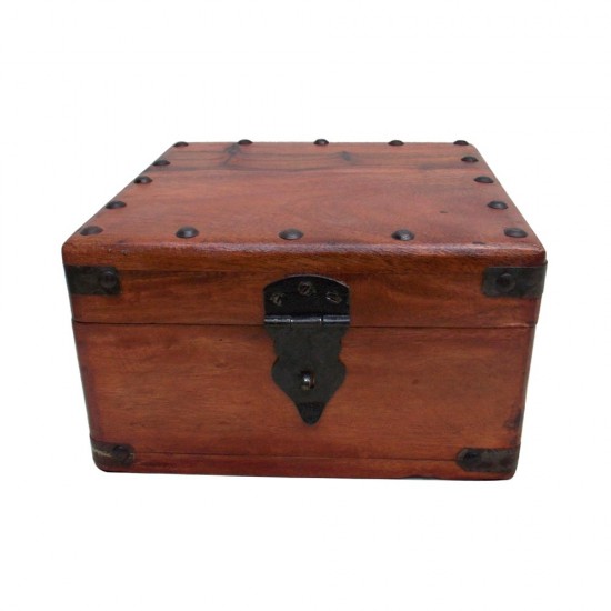 Brown Polished Wooden Storage Box with Metal Studs