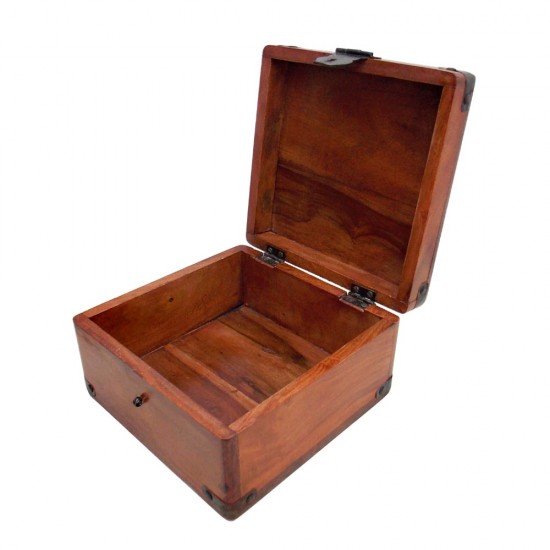 Brown Polished Wooden Storage Box with Metal Studs Brown Polished Wooden Storage Box with Metal Studs