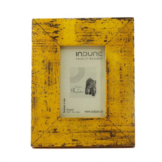 Wooden Photo Frame - Rough Distressed Yellow 4 x 6 Inches Wooden Photo Frame - Rough Distressed Yellow 4 x 6 Inches