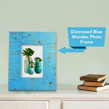 Wooden Photo Frame - Rough Distressed Blue 4x6