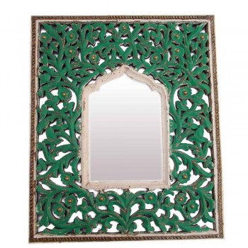 Wooden Jaisalmer Jali Mirror Frame - Hand Painted, Green