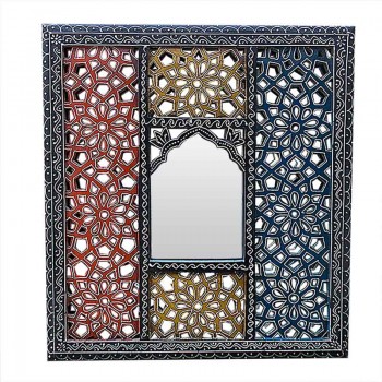 Wooden Jaisalmer Jali Mirror Frame - Hand Painted, Multi Color
