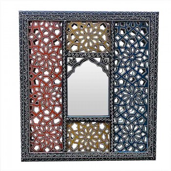 Wooden Jaisalmer Jali Mirror Frame - Hand Painted, Multi Color