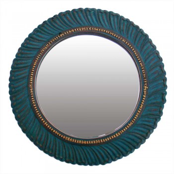 Wooden Mirror Frame - Rustic Blue, Metal Trimming