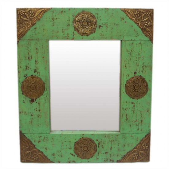 Wooden Mirror Frame - Distressed Green, Metal Art
