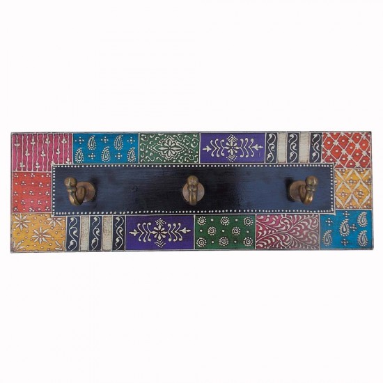Wooden Hanger - 3 Hooks - Hand Painted Wooden Hanger - 3 Hooks - Hand Painted