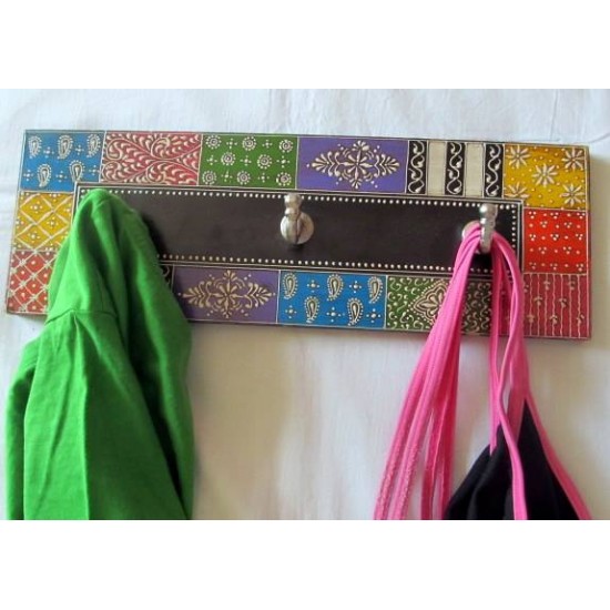 Wooden Hanger - 3 Hooks - Hand Painted Wooden Hanger - 3 Hooks - Hand Painted