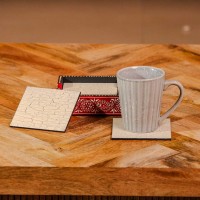 Hand painted crackle finish wooden coaster set red off white Indian decor