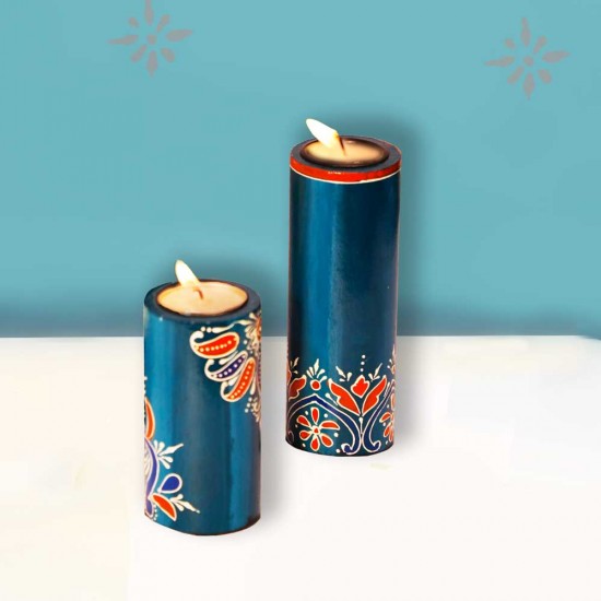 Candle Stand Cylindrical Set of Two (Collection- Flora On Sapphire) Candle Stand Cylindrical Set of Two (Collection- Flora On Sapphire)