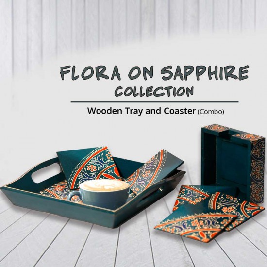 Square Tray and Coaster Set Combo from Flora on Sapphire Collection Square Tray and Coaster Set Combo from Flora on Sapphire Collection