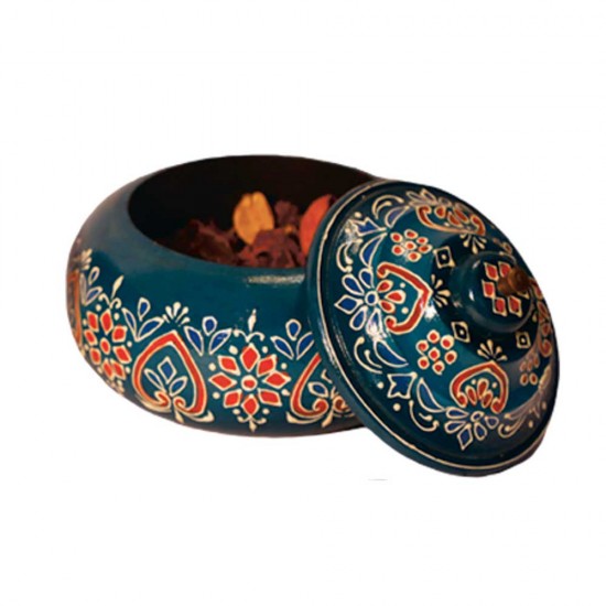 Round Box / Bowl With Lid (Collection-Flora On Sapphire)