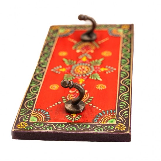 Handcrafted Key Hanger with Twin Brass Hooks Handcrafted Key Hanger with Twin Brass Hooks
