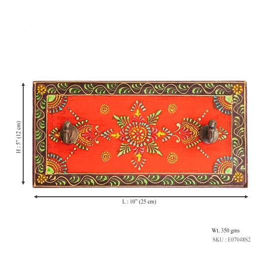 Handcrafted Key Hanger with Twin Brass Hooks Handcrafted Key Hanger with Twin Brass Hooks