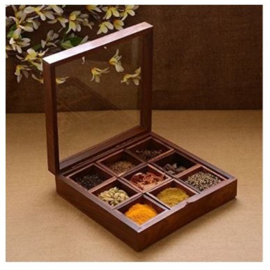 Sheesham Wood Spice Box Container - Spice Masala Box Holder