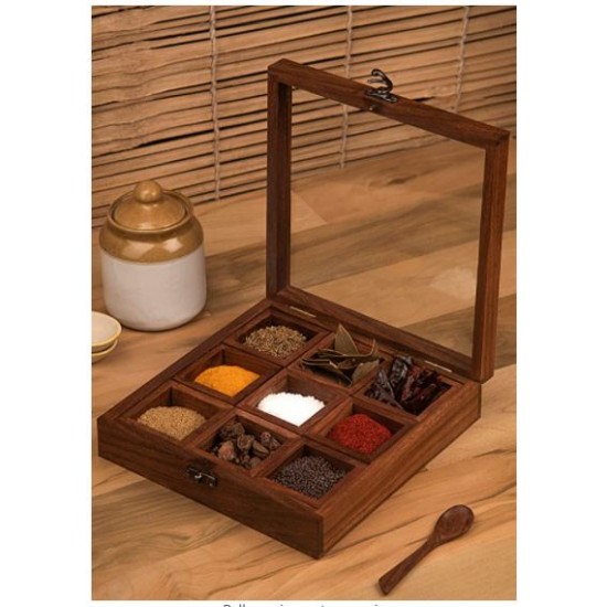 Sheesham Wood Spice Box Container - Spice Masala Box Holder