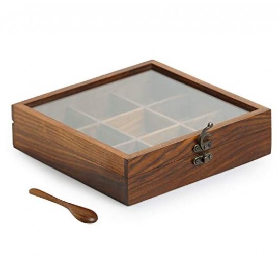 Sheesham Wood Spice Box Container - Spice Masala Box Holder