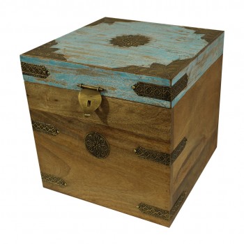 Wooden Square Box - Distressed Blue Set of Two
