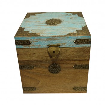 Wooden Square Box - Distressed Blue 10x10x10