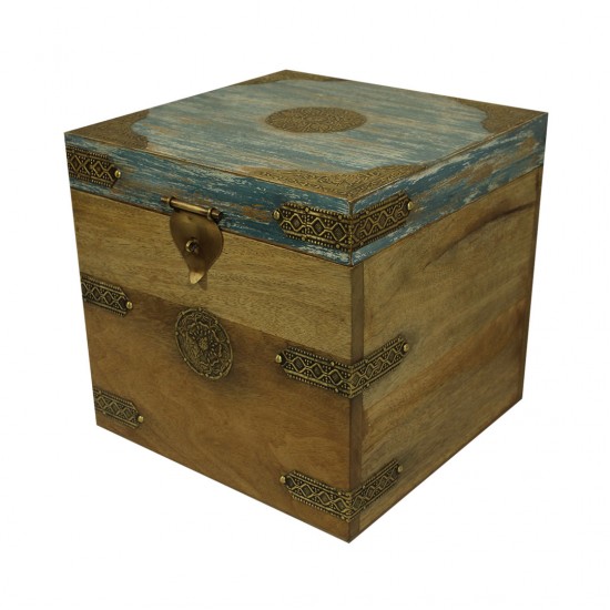 Wooden Square Box - Distressed Blue 12 x 12 x 12 Inches Wooden Square Box - Distressed Blue 12 x 12 x 12 Inches