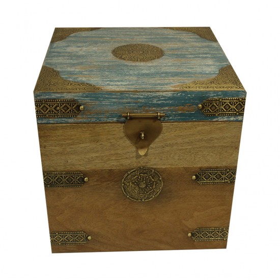 Wooden Square Box - Distressed Blue 12 x 12 x 12 Inches Wooden Square Box - Distressed Blue 12 x 12 x 12 Inches