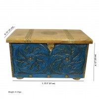 Wooden Treasure Box - Pitara Dark Blue 22 x 12 x 13 Inches