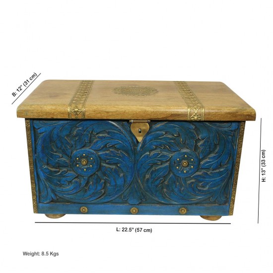 Wooden Treasure Box - Pitara Dark Blue 22 x 12 x 13 Inches