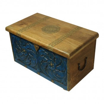 Wooden Treasure Box - Pitara Dark Blue 22 x 12 x 13