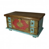 Wooden Treasure Box - Pitara Light Blue and Red 22 x 12 x 12 Inches