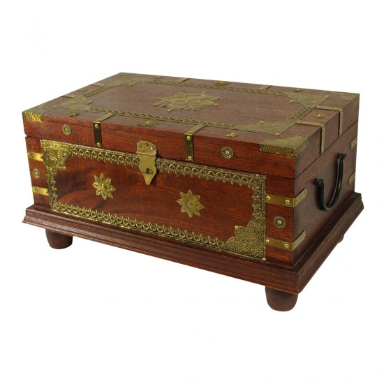 Royal Wooden Treasure Box with Brass Claddings and Artwork Royal Wooden Treasure Box with Brass Claddings and Artwork