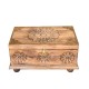 Rustic White Wooden Treasure Box with Floral Carving and Embossed Brass Work Rustic White Wooden Treasure Box with Floral Carving and Embossed Brass Work