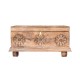 Rustic White Wooden Treasure Box with Floral Carving and Embossed Brass Work Rustic White Wooden Treasure Box with Floral Carving and Embossed Brass Work