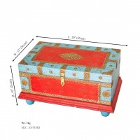 Blue-Red Wooden Treasure Box with Embossed Brass Art