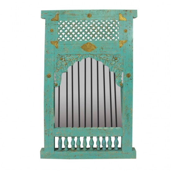 Mehrab Mirror Frame with Jaali - Distressed Blue