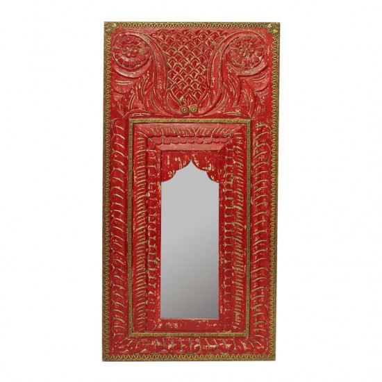 Distressed Red Wooden Wall Piece with Mirror Distressed Red Wooden Wall Piece with Mirror
