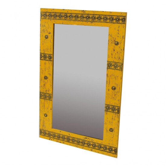 Distressed Yellow Wooden Mirror