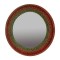Red Round Wall Mirror with Traditional Artwork
