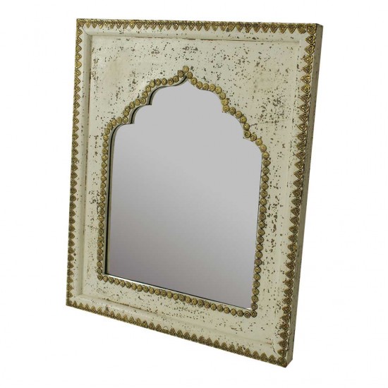 Distressed White Wooden Wall Mirror