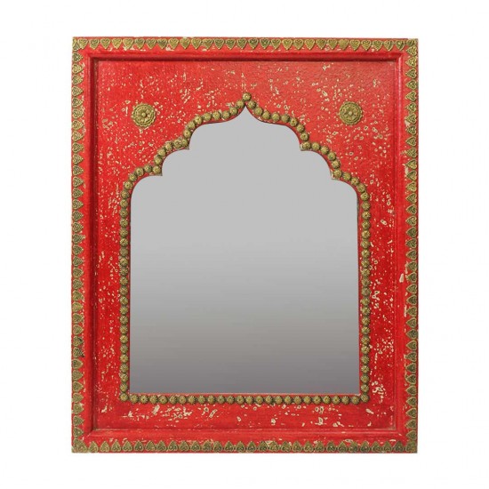 Distressed Red Wooden Wall Mirror