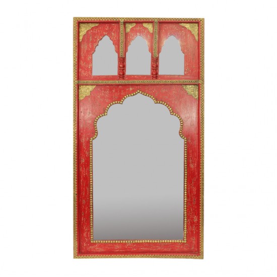 Mehrab Mirror Frame - Distressed Red